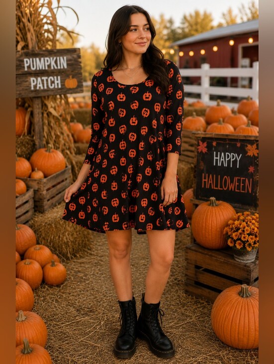 Just One Dresses & Skirts - Just One You by Carter's Black & Orange Long Sleeve Pumpkin Print Dress